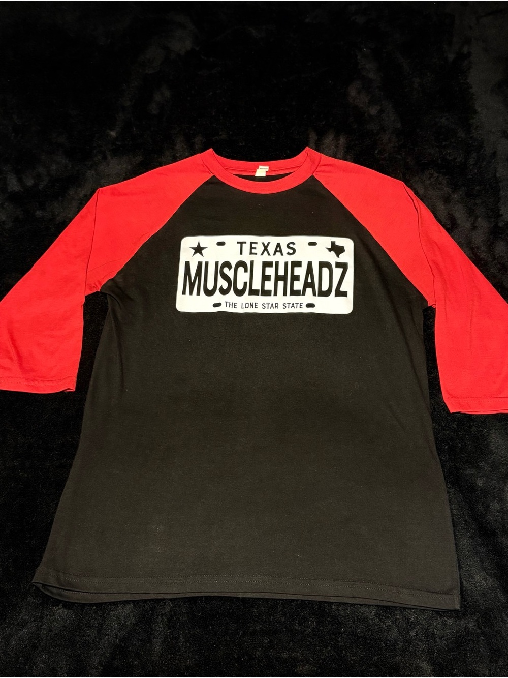 Texas Muscleheads the Lone Star state 3/4 sleeve black red tee size large